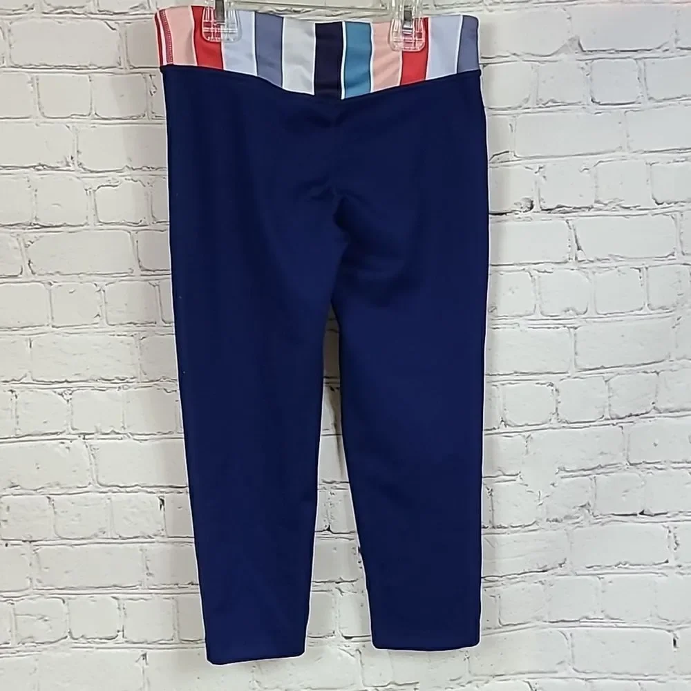 Nike Dri-Fit Girls Medium Navy Stripe Leggings Kids Activewear Gym Yoga Pants